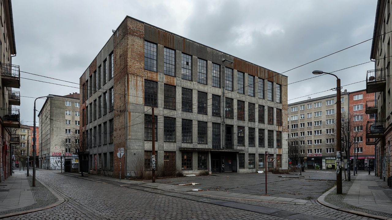 Berghain Berlin industrial building architecture and Friedrichshain surroundings