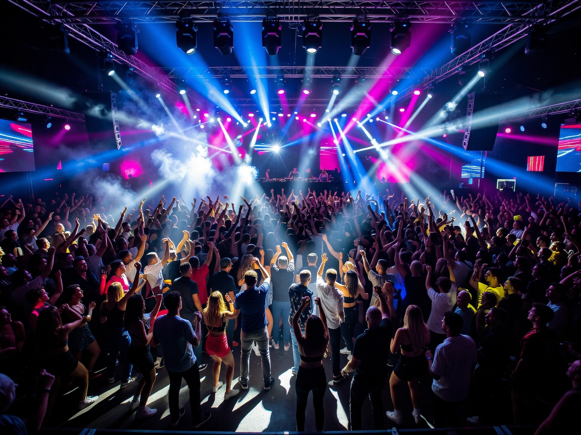 Hï Ibiza theatre lights and main dancefloor crowd
