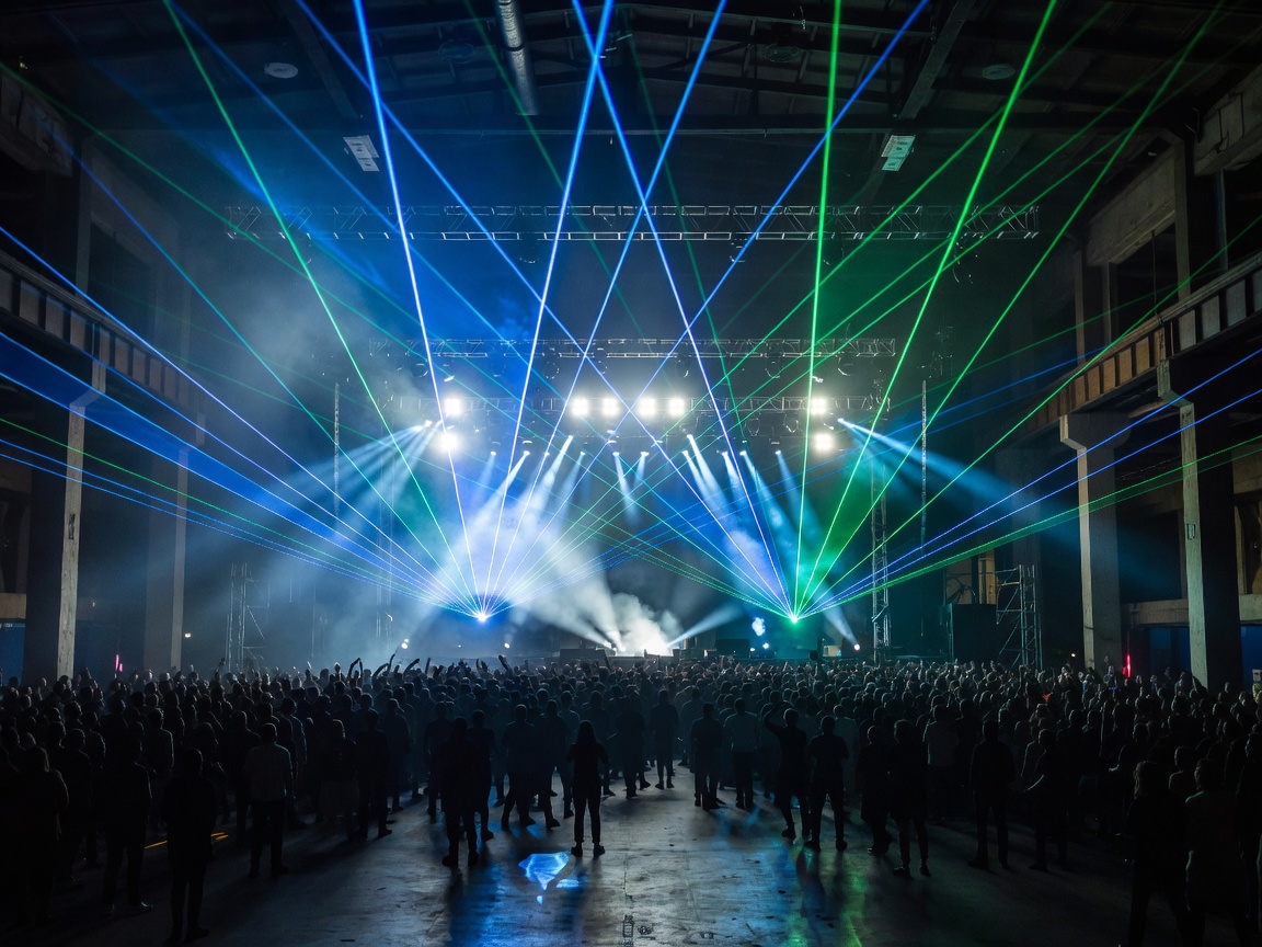 London Drumsheds mega-venue stage production with massive lasers